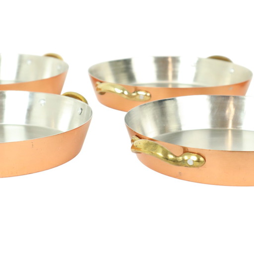 5 Vintage Copper Tinned Pans