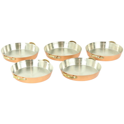 5 Vintage Copper Tinned Pans