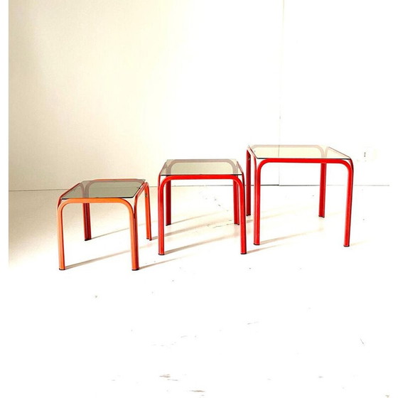 Image 1 of Vintage nesting tables in iron and smoked glass, Italy 1970