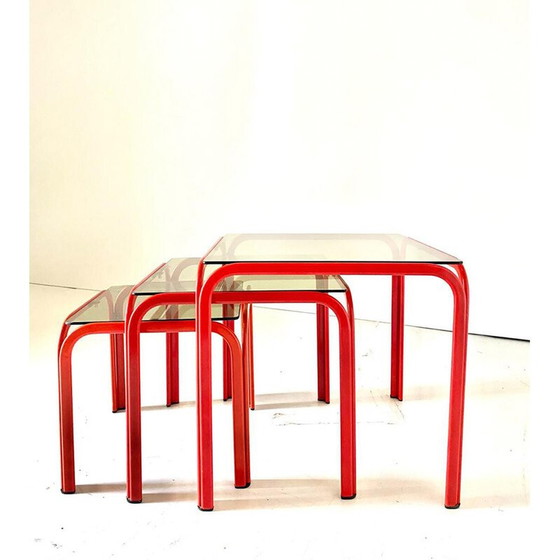 Image 1 of Vintage nesting tables in iron and smoked glass, Italy 1970