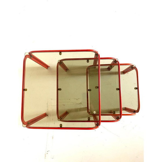 Image 1 of Vintage nesting tables in iron and smoked glass, Italy 1970
