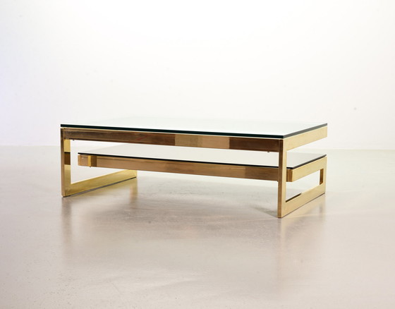 Image 1 of Belgo-Chrom Architectural G-Table 23-Carat Goldplated with Glass Tops. Belgium, 1970s.