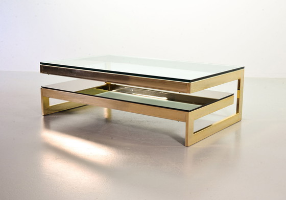 Image 1 of Belgo-Chrom Architectural G-Table 23-Carat Goldplated with Glass Tops. Belgium, 1970s.