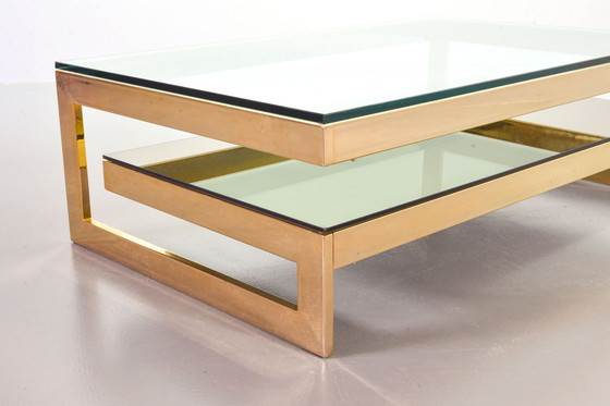 Image 1 of Belgo-Chrom Architectural G-Table 23-Carat Goldplated with Glass Tops. Belgium, 1970s.