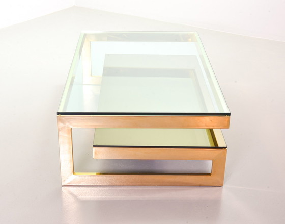 Image 1 of Belgo-Chrom Architectural G-Table 23-Carat Goldplated with Glass Tops. Belgium, 1970s.