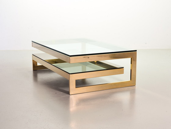 Image 1 of Belgo-Chrom Architectural G-Table 23-Carat Goldplated with Glass Tops. Belgium, 1970s.