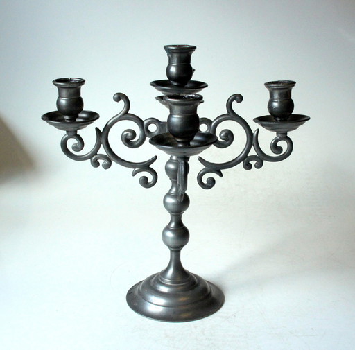 Lourd candélabre haut en étain, chandelier à 5 branches - Vintage