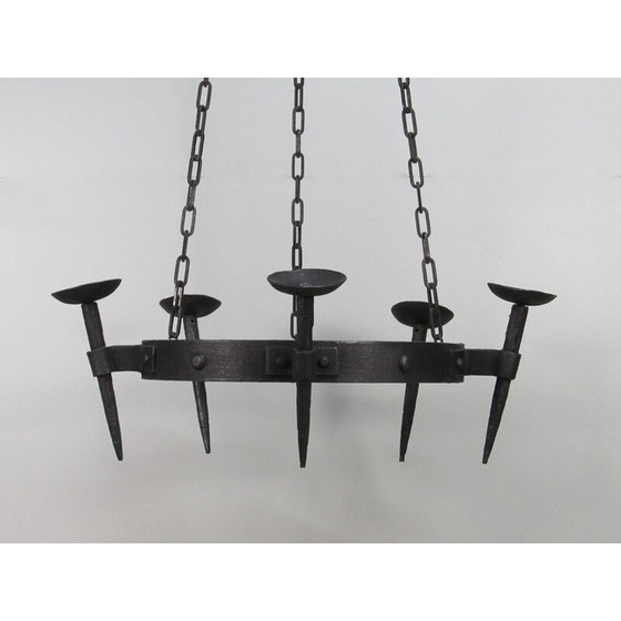 Image 1 of Mid-century wrought iron candelabra chandelier, 1950s