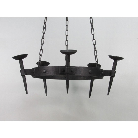 Image 1 of Mid-century wrought iron candelabra chandelier, 1950s