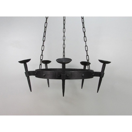 Image 1 of Mid-century wrought iron candelabra chandelier, 1950s