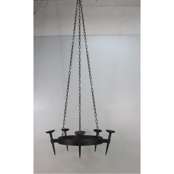 Image 1 of Mid-century wrought iron candelabra chandelier, 1950s