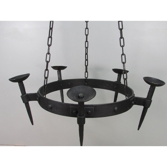 Image 1 of Mid-century wrought iron candelabra chandelier, 1950s