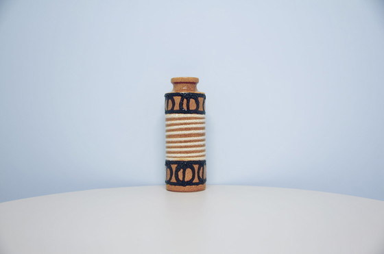 Image 1 of caramel brown West Germany vase white stripes