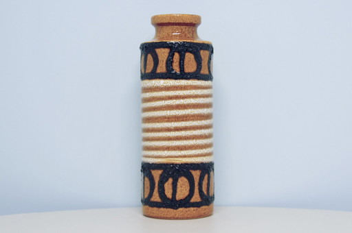 caramel brown West Germany vase white stripes