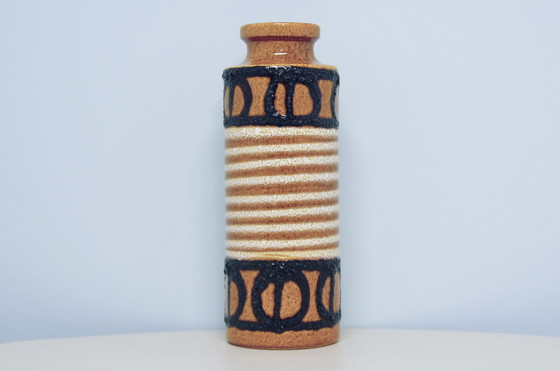 Image 1 of caramel brown West Germany vase white stripes