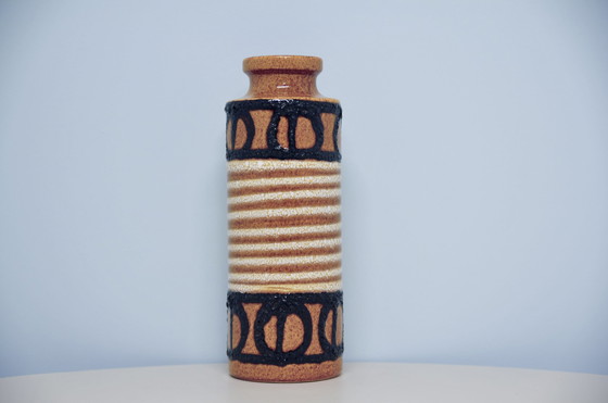 Image 1 of caramel brown West Germany vase white stripes