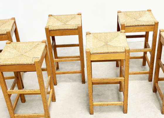 Image 1 of set of seven rattan and wood barstools