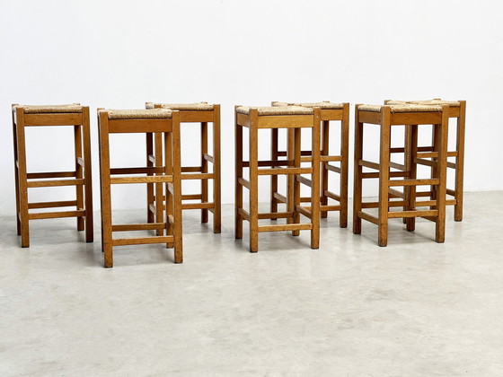 Image 1 of set of seven rattan and wood barstools