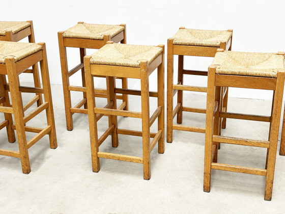 Image 1 of set of seven rattan and wood barstools