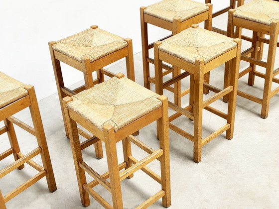 Image 1 of set of seven rattan and wood barstools