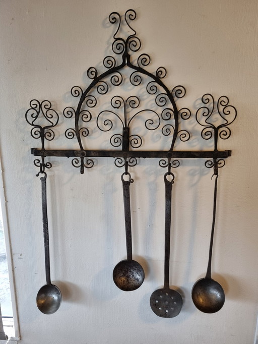 Antique Wrought Iron Kitchen Rack 19th Century