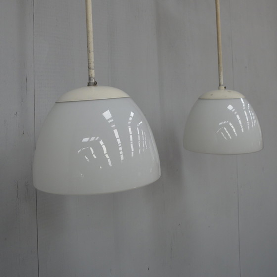 Image 1 of 2 x Gispen opaline glass pendant lamps