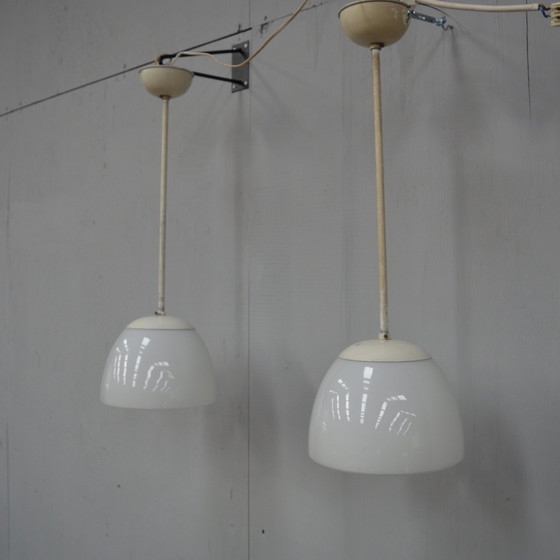 Image 1 of 2 x Gispen opaline glass pendant lamps