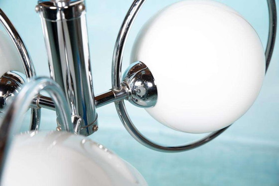 Image 1 of Space age pendant lamp milk glass and chrome, bauhaus 70s pendant