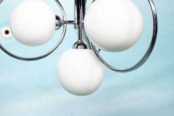 Image 1 of Space age pendant lamp milk glass and chrome, bauhaus 70s pendant