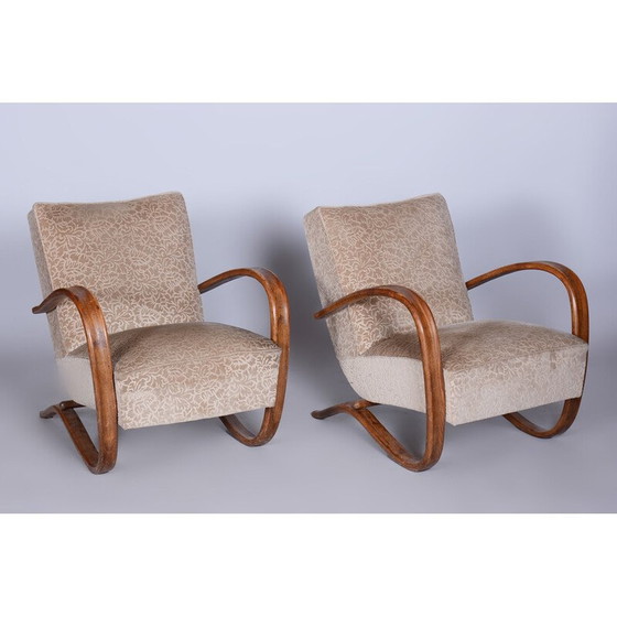 Image 1 of Pair of vintage beige H-269 armchairs by Jindrich Halabala for Up Zavody, Czechoslovakia 1930s