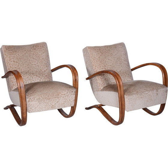 Image 1 of Pair of vintage beige H-269 armchairs by Jindrich Halabala for Up Zavody, Czechoslovakia 1930s