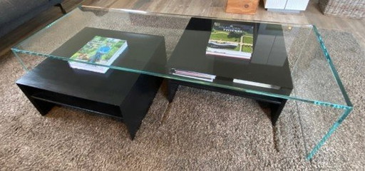 Glass Table With 2 Black Lacquered Tables Customized