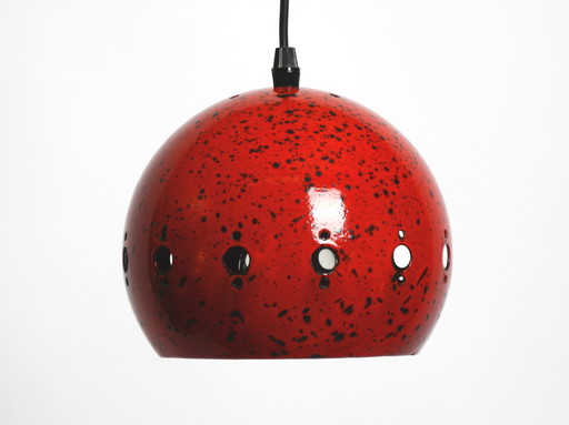  Magnifique lampe suspendue rouge et noire émaillée de style Mid Century Modern avec son baldaquin d'origine