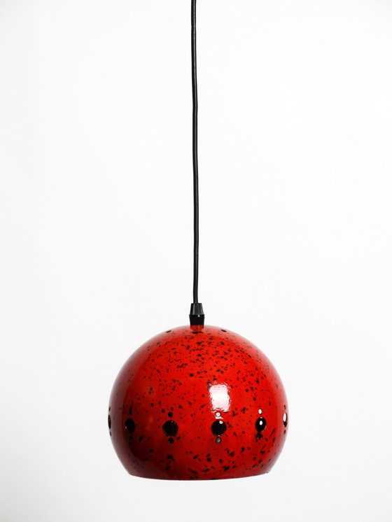 Image 1 of  Beautiful Mid Century Modern red and black small enameled pendant lamp with original canopy 