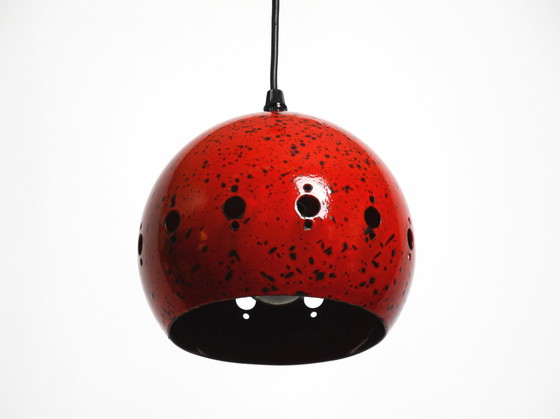 Image 1 of  Beautiful Mid Century Modern red and black small enameled pendant lamp with original canopy 