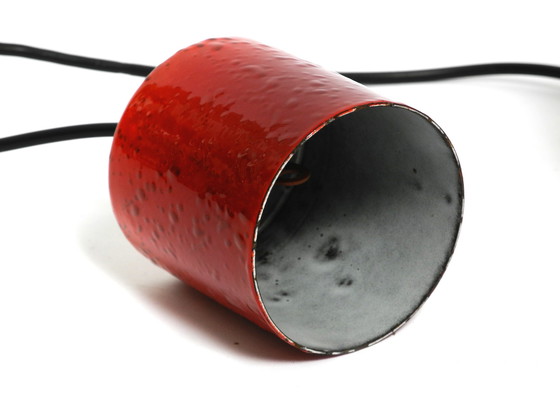 Image 1 of  Beautiful Mid Century Modern red and black small enameled pendant lamp with original canopy 