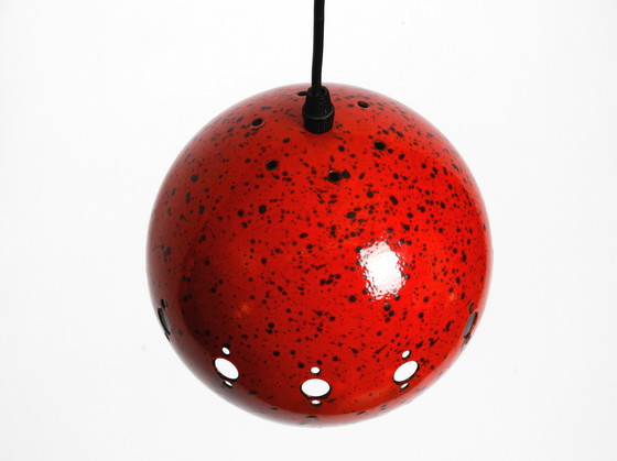 Image 1 of  Beautiful Mid Century Modern red and black small enameled pendant lamp with original canopy 