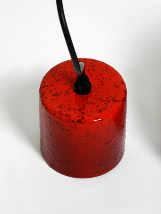 Image 1 of  Beautiful Mid Century Modern red and black small enameled pendant lamp with original canopy 