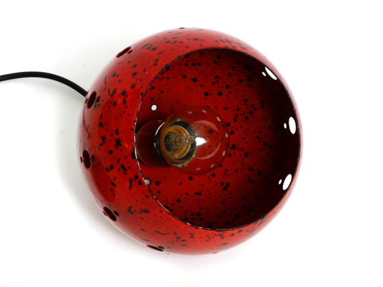 Image 1 of  Beautiful Mid Century Modern red and black small enameled pendant lamp with original canopy 