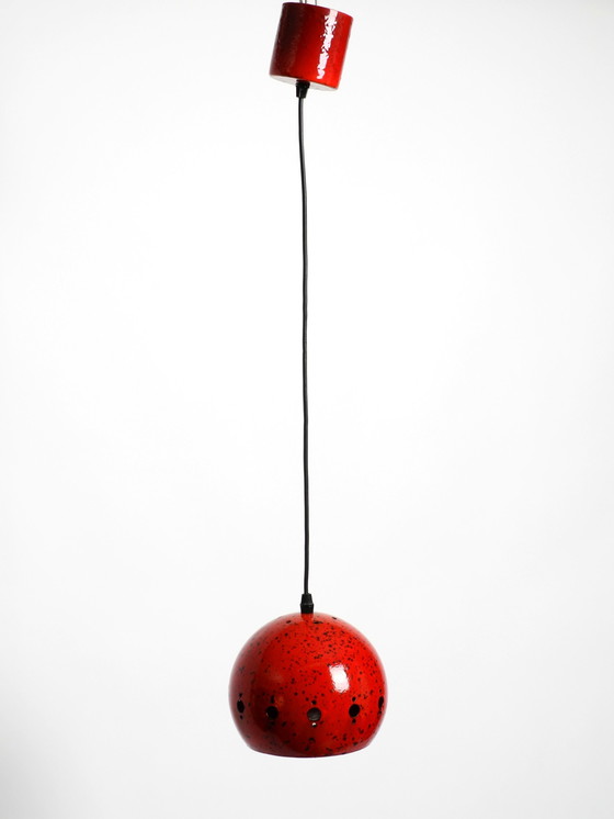 Image 1 of  Beautiful Mid Century Modern red and black small enameled pendant lamp with original canopy 