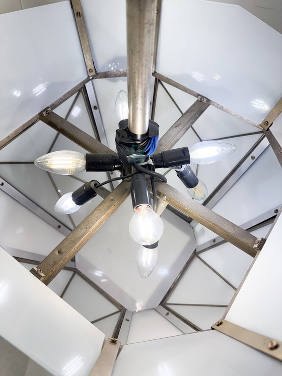 Image 1 of Linterna de acero niquelado y cristal opalino, 1930