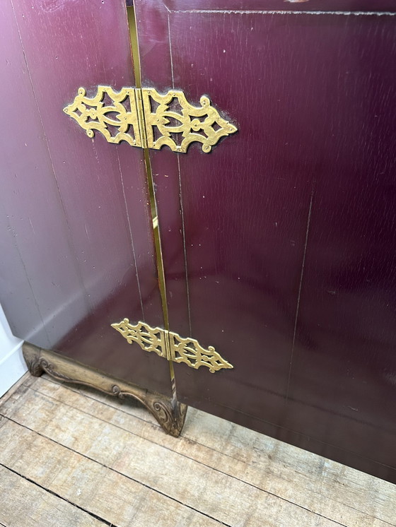 Image 1 of 1950'S Lacquered Wood and Brass Buffet Cabinet