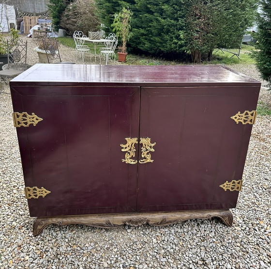Image 1 of 1950'S Lacquered Wood and Brass Buffet Cabinet