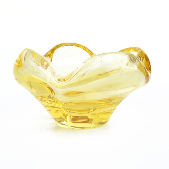 Image 1 of Vintage ashtray in yellow crystal glass by Miloslav Klinger for Zelezny Brod Sklo, 1960s