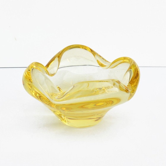 Image 1 of Vintage ashtray in yellow crystal glass by Miloslav Klinger for Zelezny Brod Sklo, 1960s