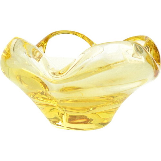Image 1 of Vintage ashtray in yellow crystal glass by Miloslav Klinger for Zelezny Brod Sklo, 1960s