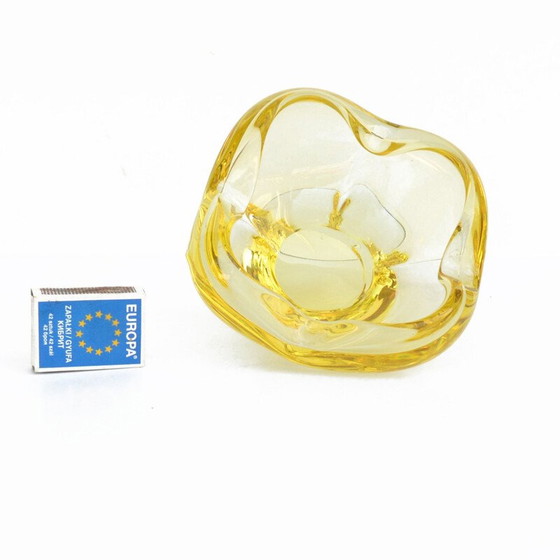 Image 1 of Vintage ashtray in yellow crystal glass by Miloslav Klinger for Zelezny Brod Sklo, 1960s