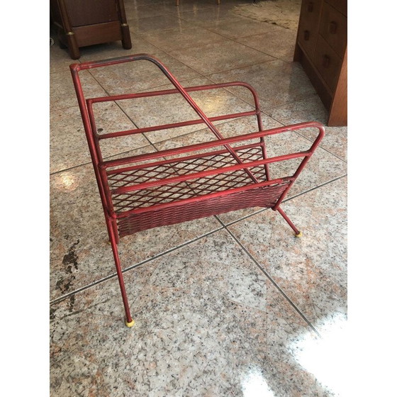 Image 1 of Vintage red metal magazine rack 1950