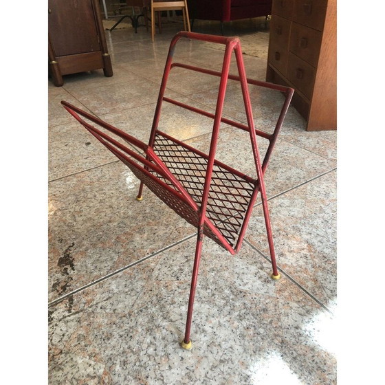 Image 1 of Vintage red metal magazine rack 1950