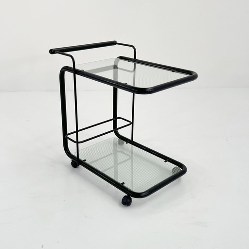 Black Postmodern Serving Trolley With Quaderna Pattern, 1980S